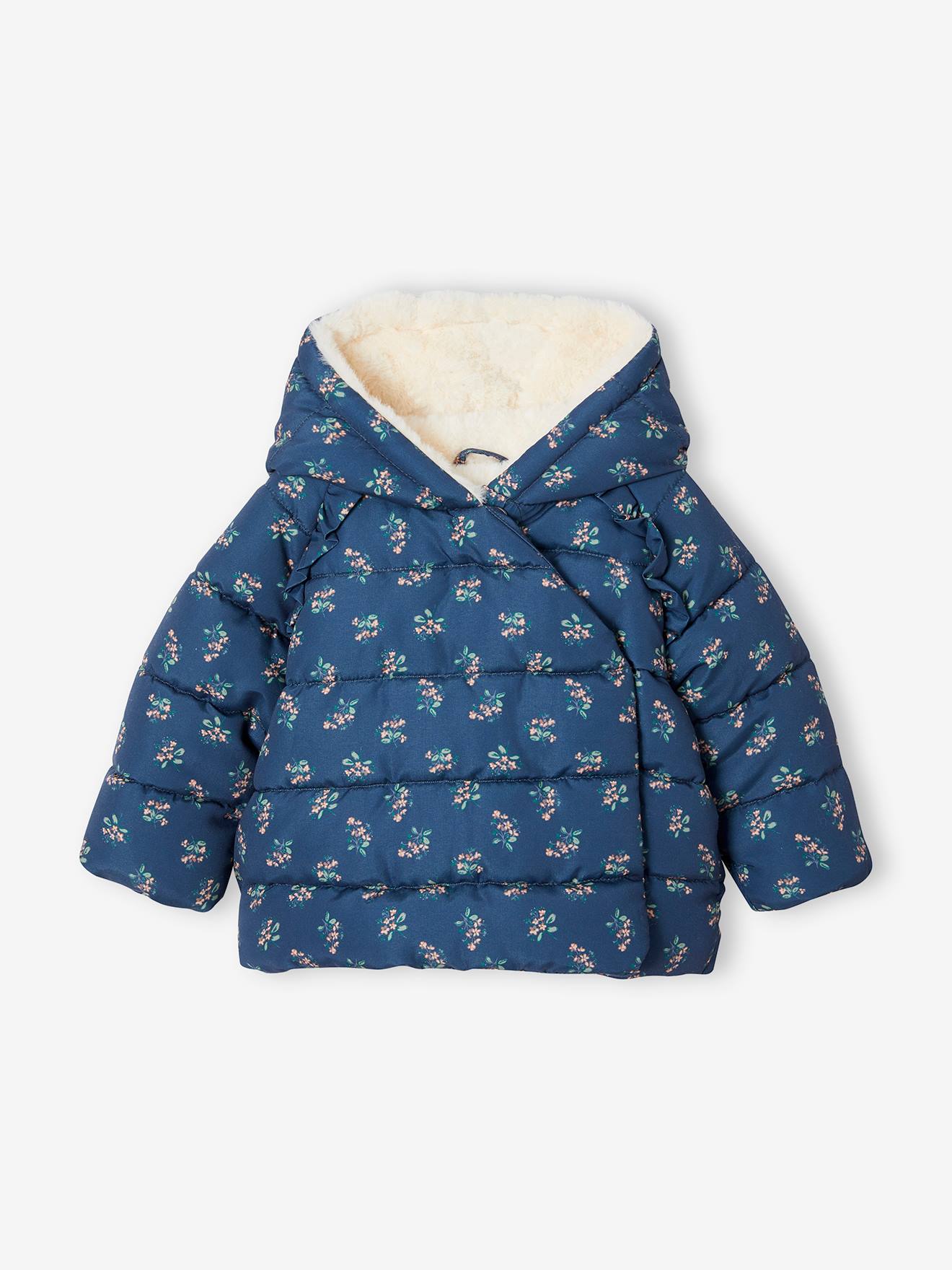 Doudoune doublée bébé asymétrique bleu ardoise