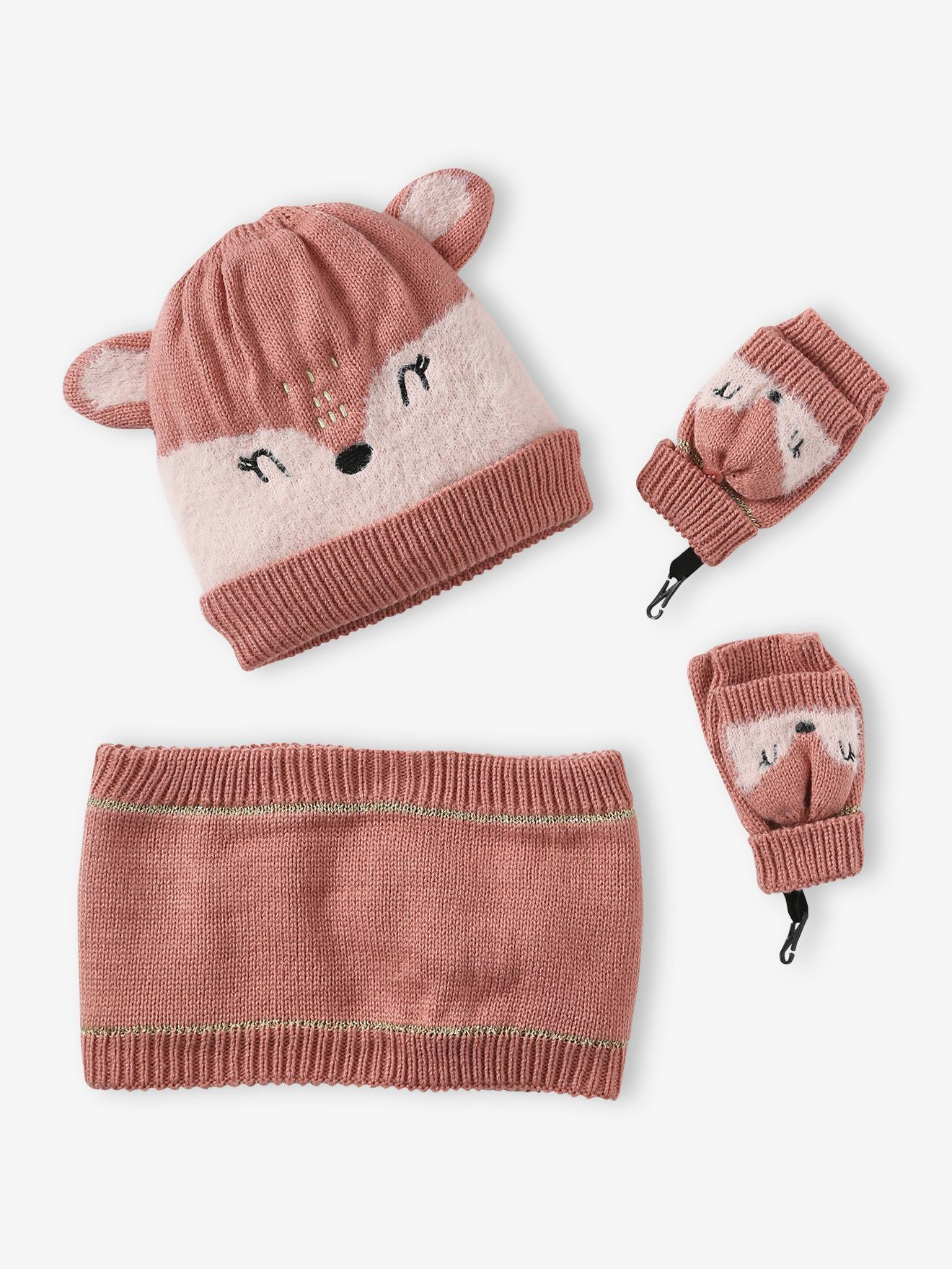 Coffret Noël Vertbaudet : Bonnet Ourson + Snood + Moufles Bébé - Maille Douce, Doublure Polaire - Boîte Cadeau