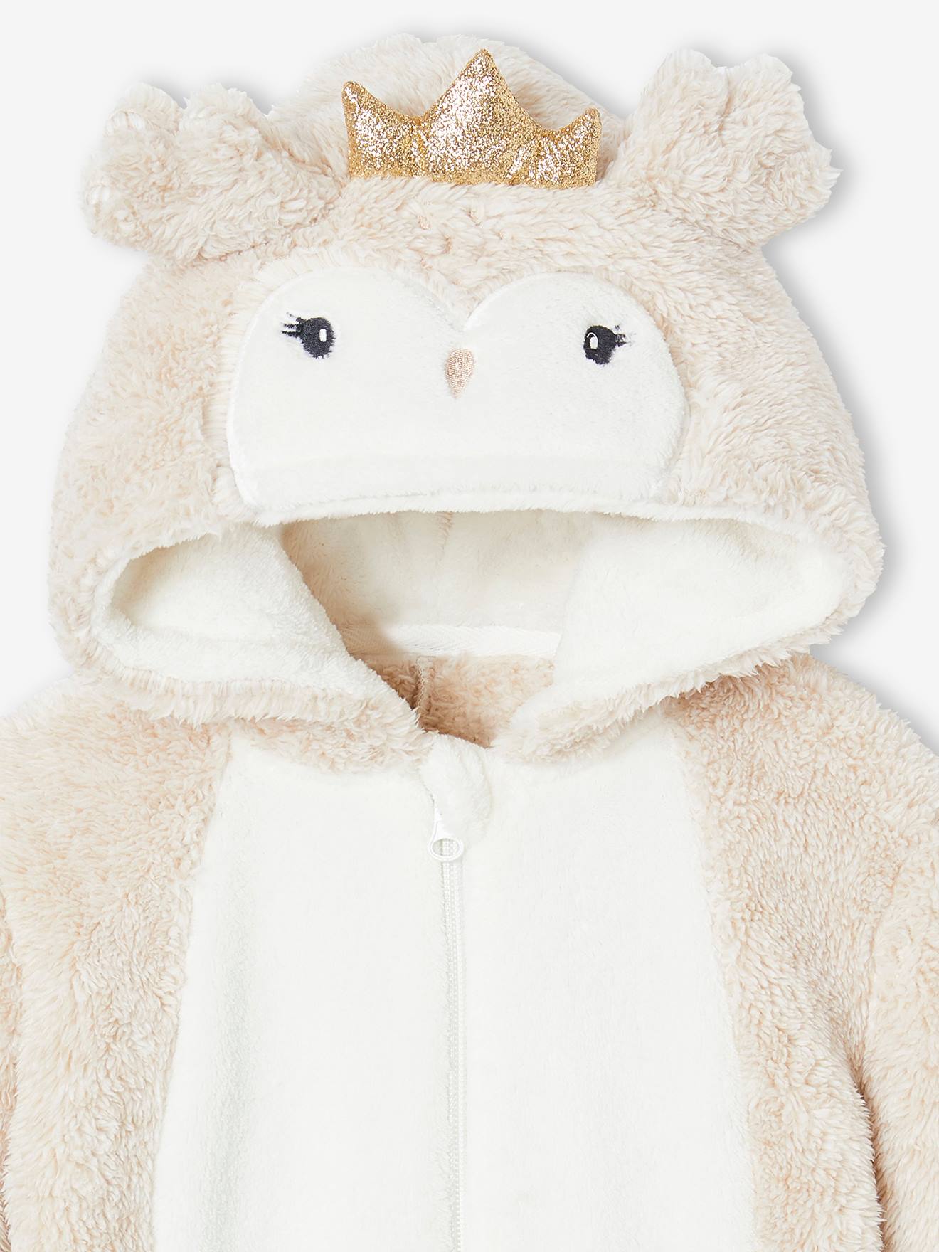 Combi-pyjama hibou noël fille beige chiné