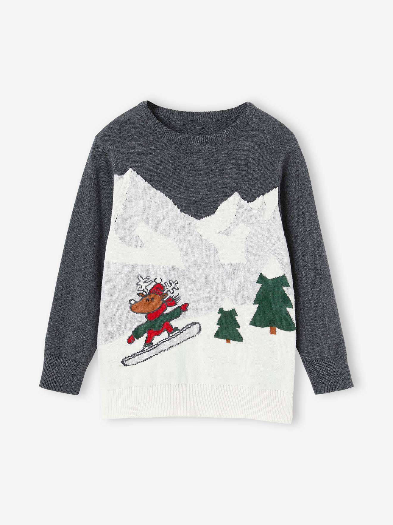 Pull de Noël motif paysage ludique garçon anthracite