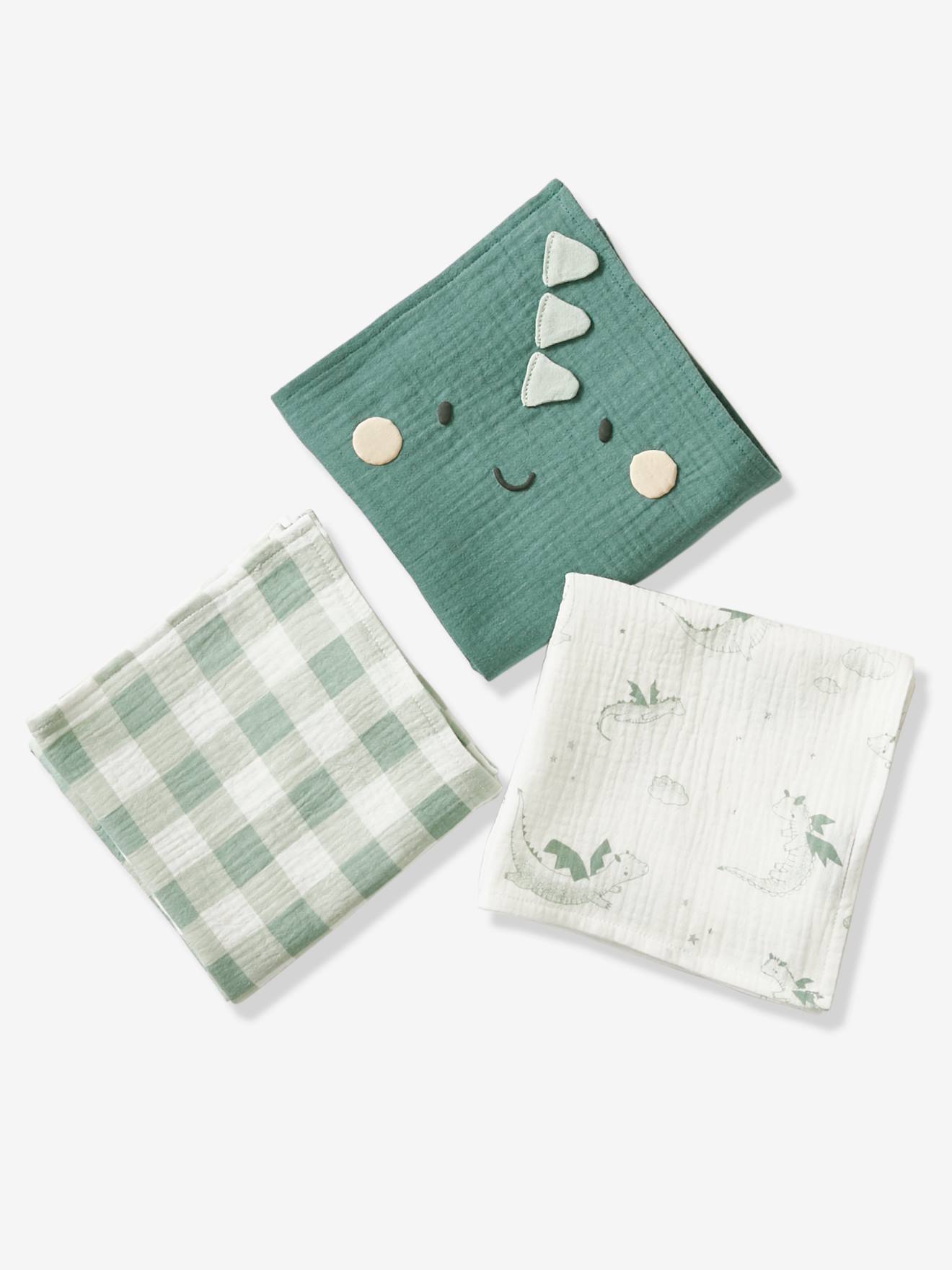 Lot de 3 langes en gaze de coton DRAGON multicolore