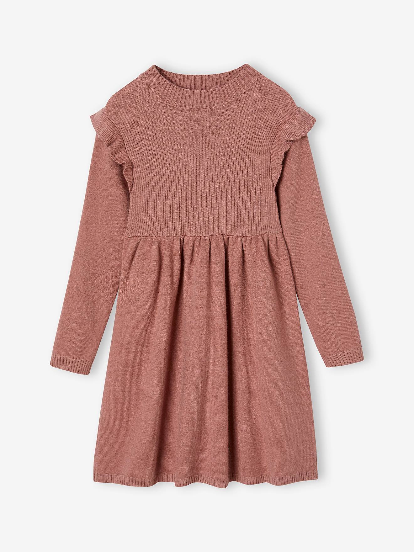 Robe à volants en tricot fille bois de rose