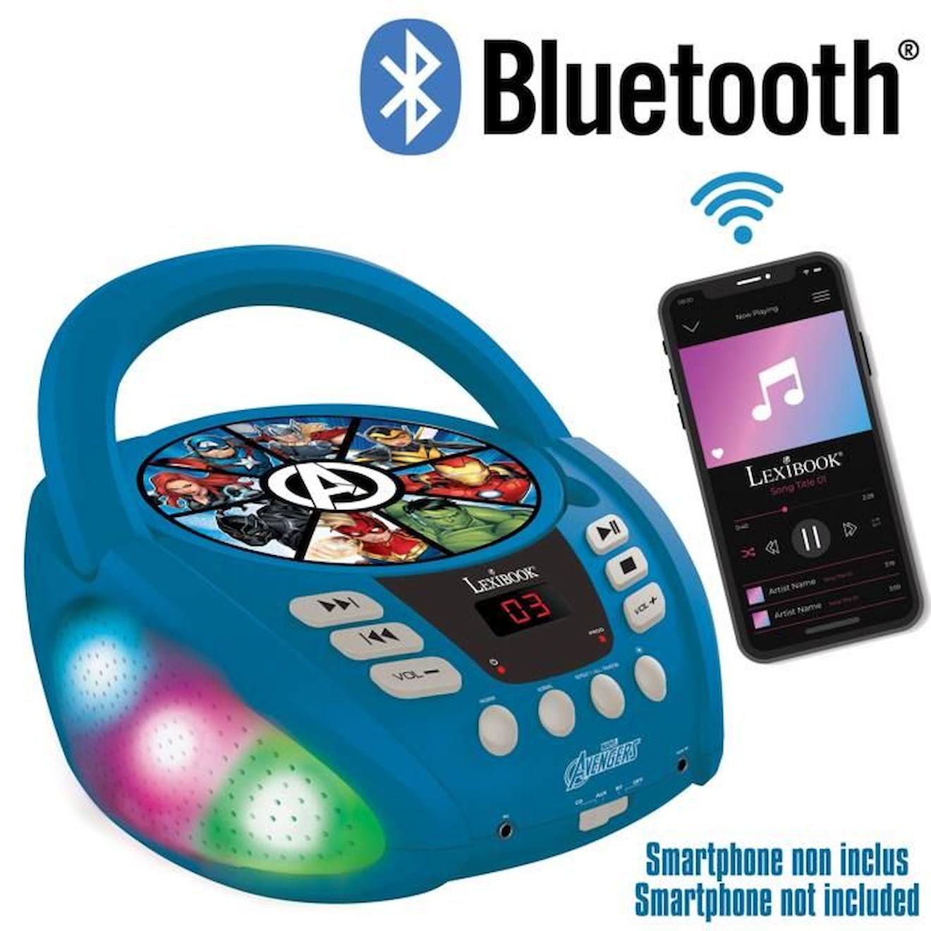 Lecteur CD Bluetooth Avengers - Lexibook - Effets Lumineux - Enfant - Bleu  bleu - Lexibook
