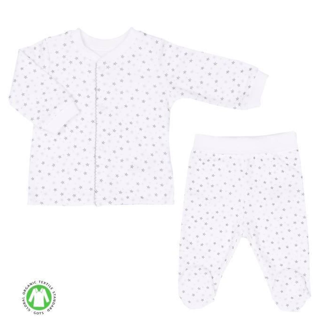 Pyjama Bébé 2 Pièces En Coton Bio, Étoiles Gris