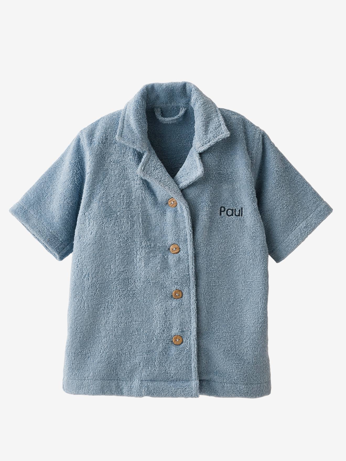 Peignoir Oversize bébé uni avec coton recyclé, personnalisable bleu chambray