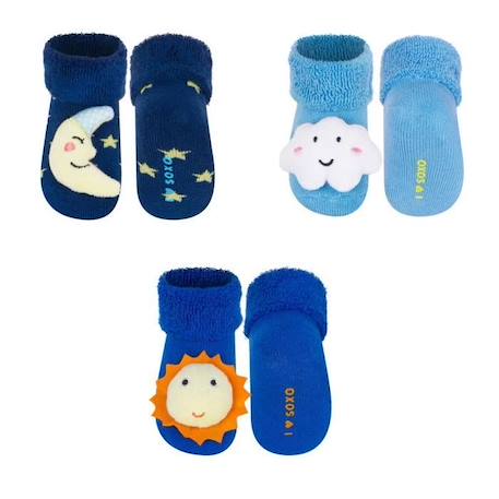Bébé-Chaussettes, Collants-Sevira Kids ot de 3 paires de chaussettes d'éveil Céleste Garçon - Bleu