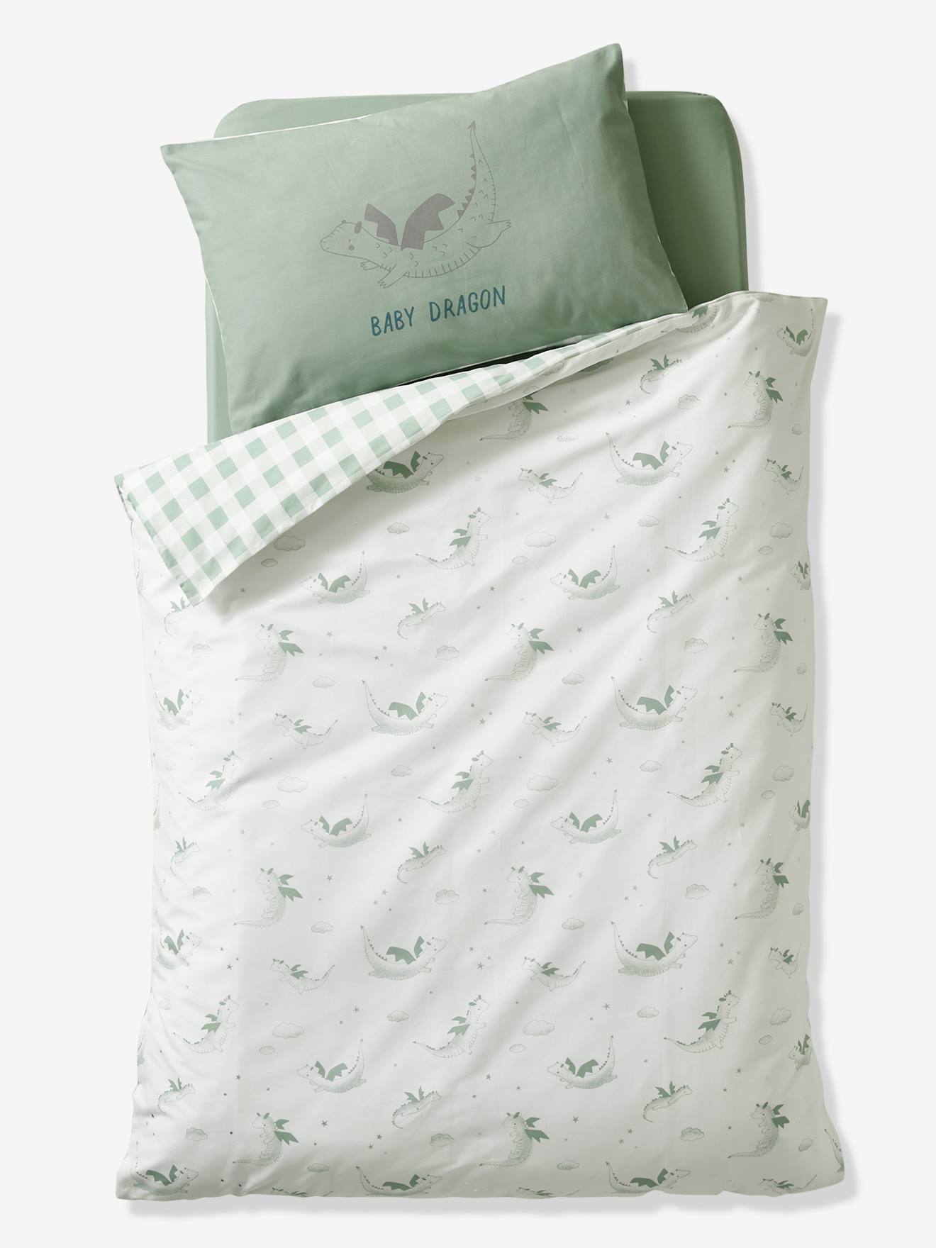 Housse de couette bébé DRAGON blanc imprimé