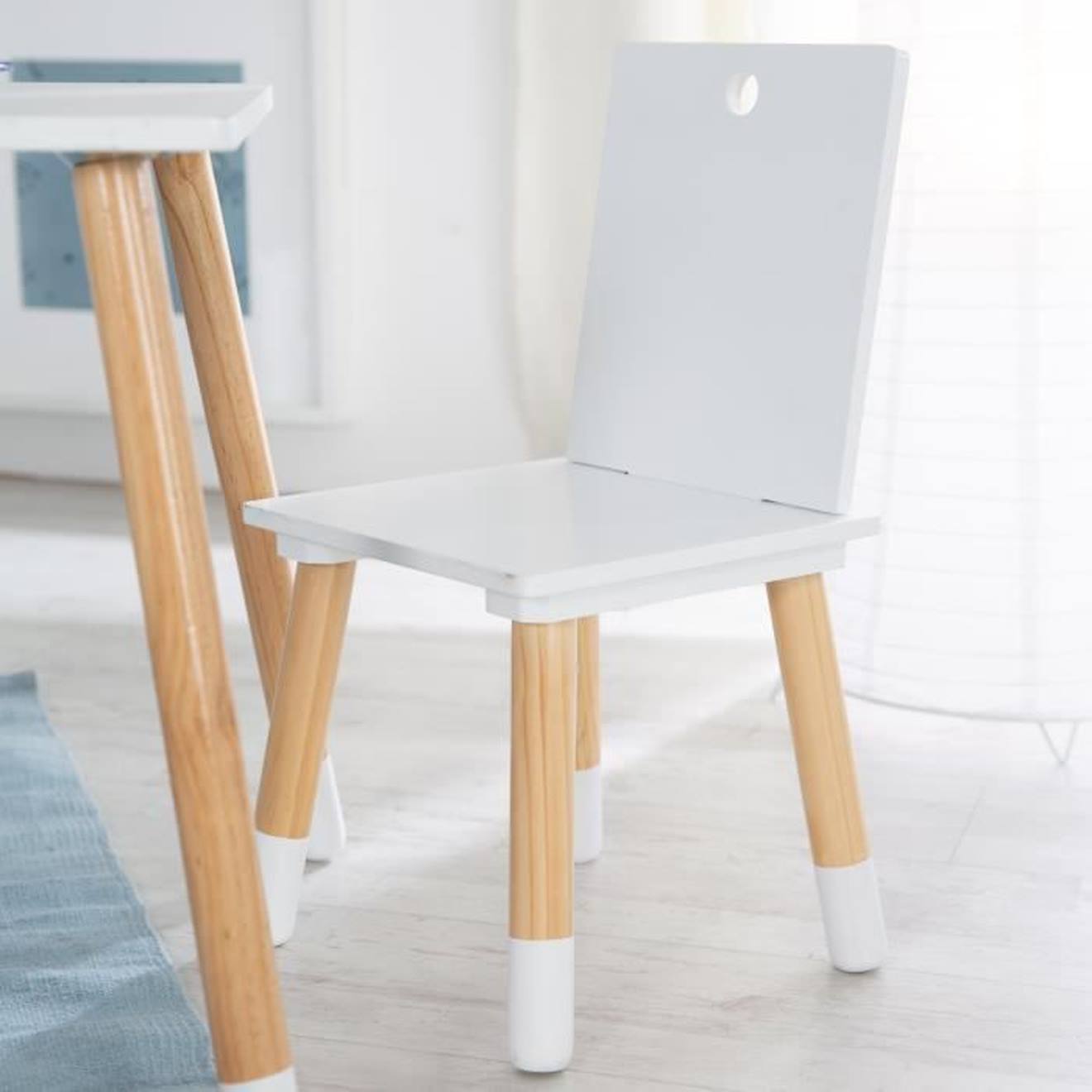 ROBA Ensemble Table + 2 Chaises pour Enfants en Bois Laqué Blanc