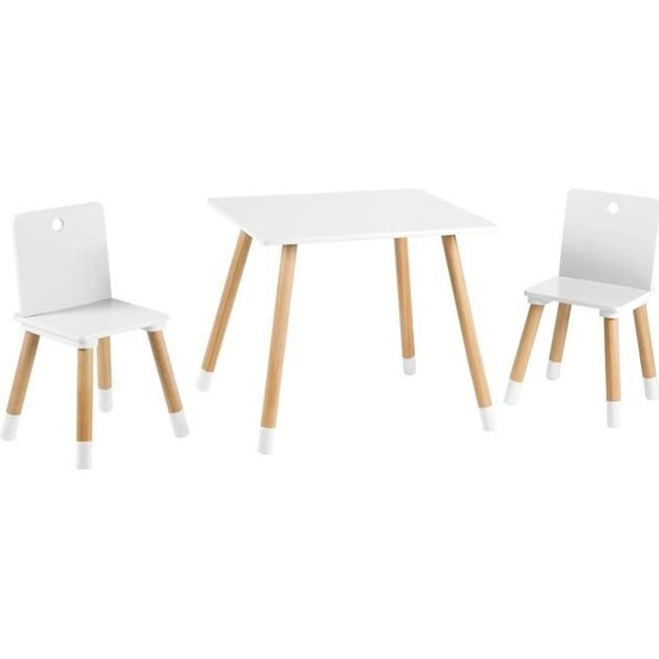 ROBA Ensemble Table + 2 Chaises pour Enfants en Bois Laqué Blanc