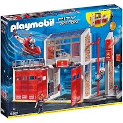 Jouet-Jeux d'imagination-Figurines, mini mondes, héros et animaux-PLAYMOBIL - 9462 - City Action - Caserne de pompiers avec hélicoptère