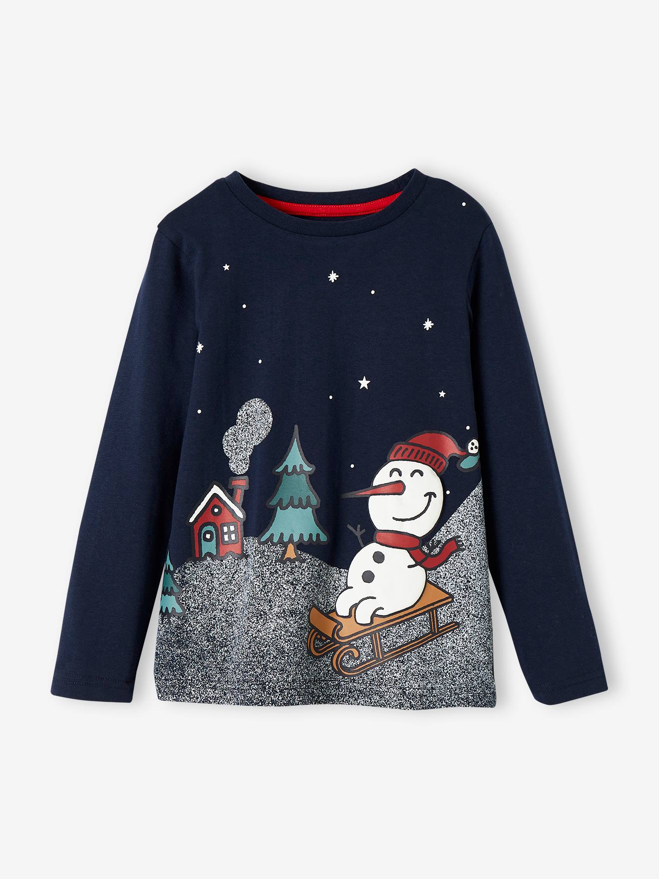 T-shirt de Noël motif bonhomme de neige garçon marine