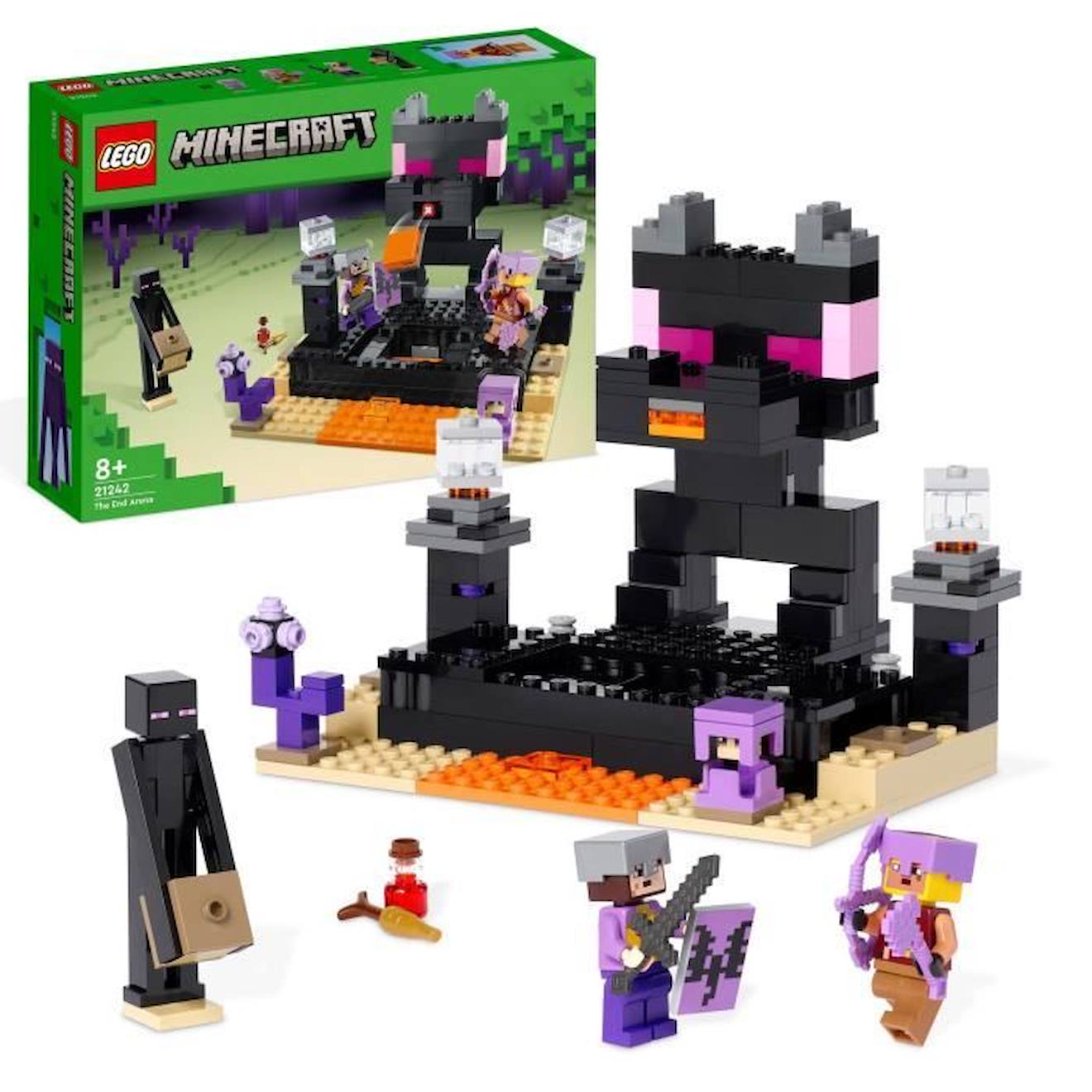 Lego Minecraft 21242 L’arène De L’end, Jouet Avec Lave, Figurine Dragon De L'ender Et Enderman Noir