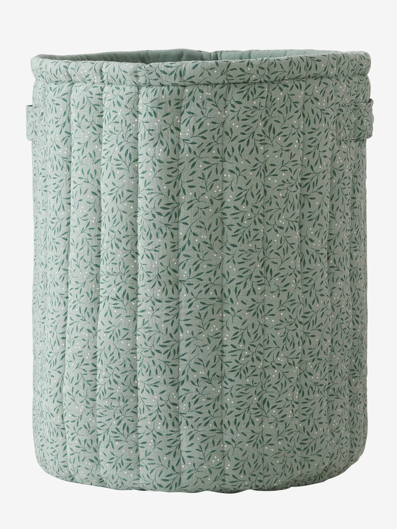 Panier de rangement XL en gaze de coton BROCÉLIANDE vert imprimé