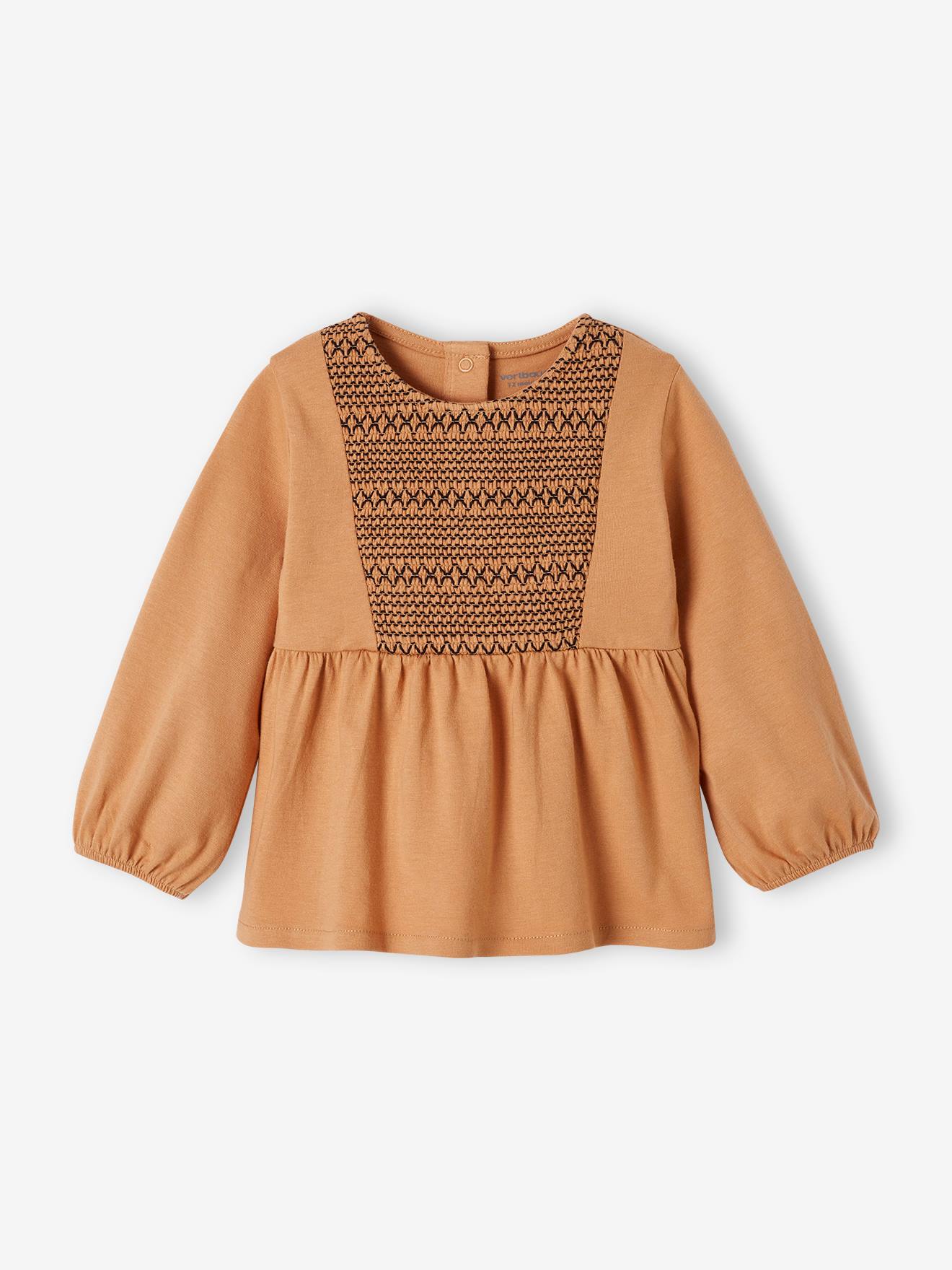 T-shirt avec smocks bébé camel