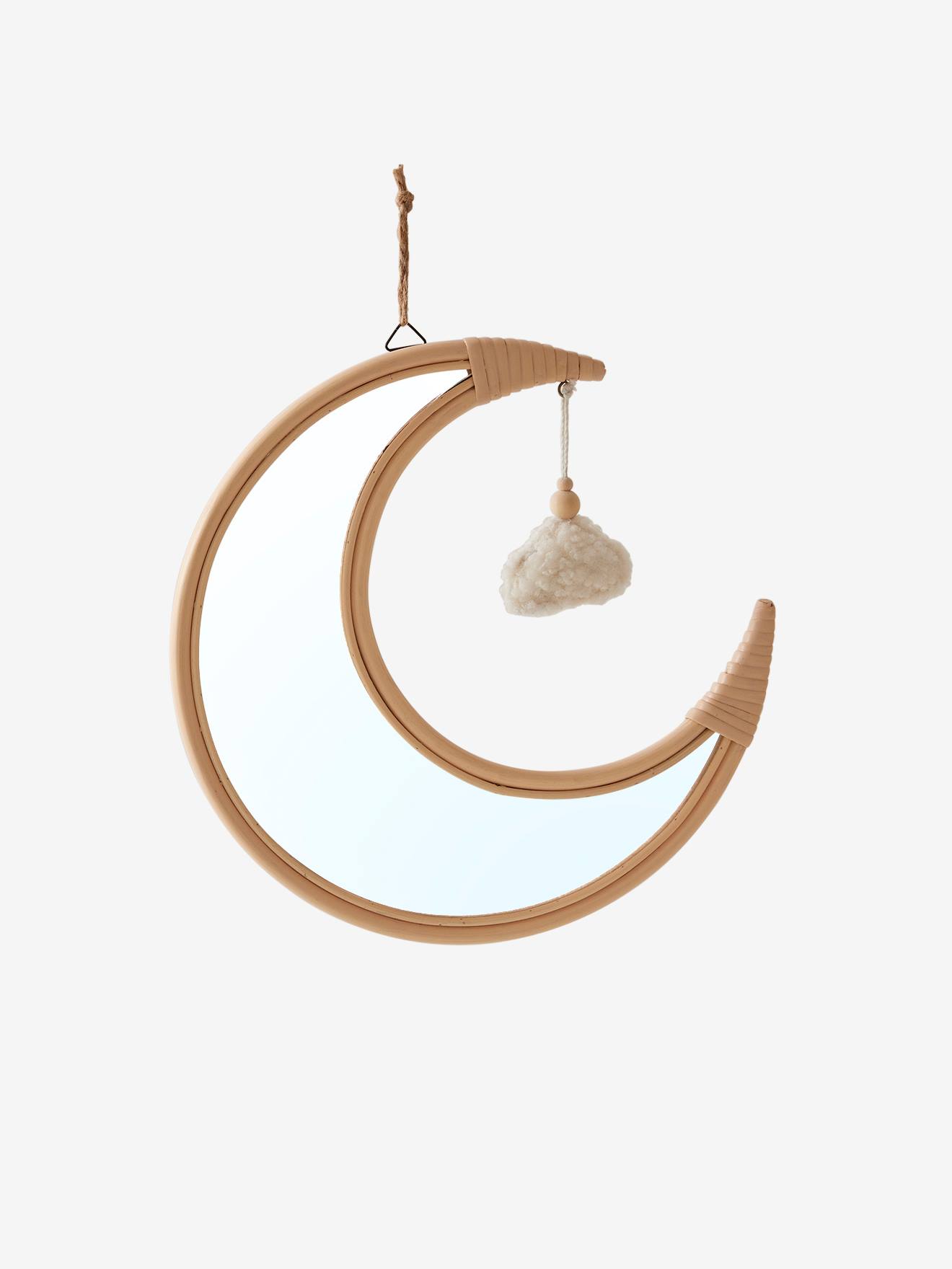 Miroir en rotin lune et nuage beige