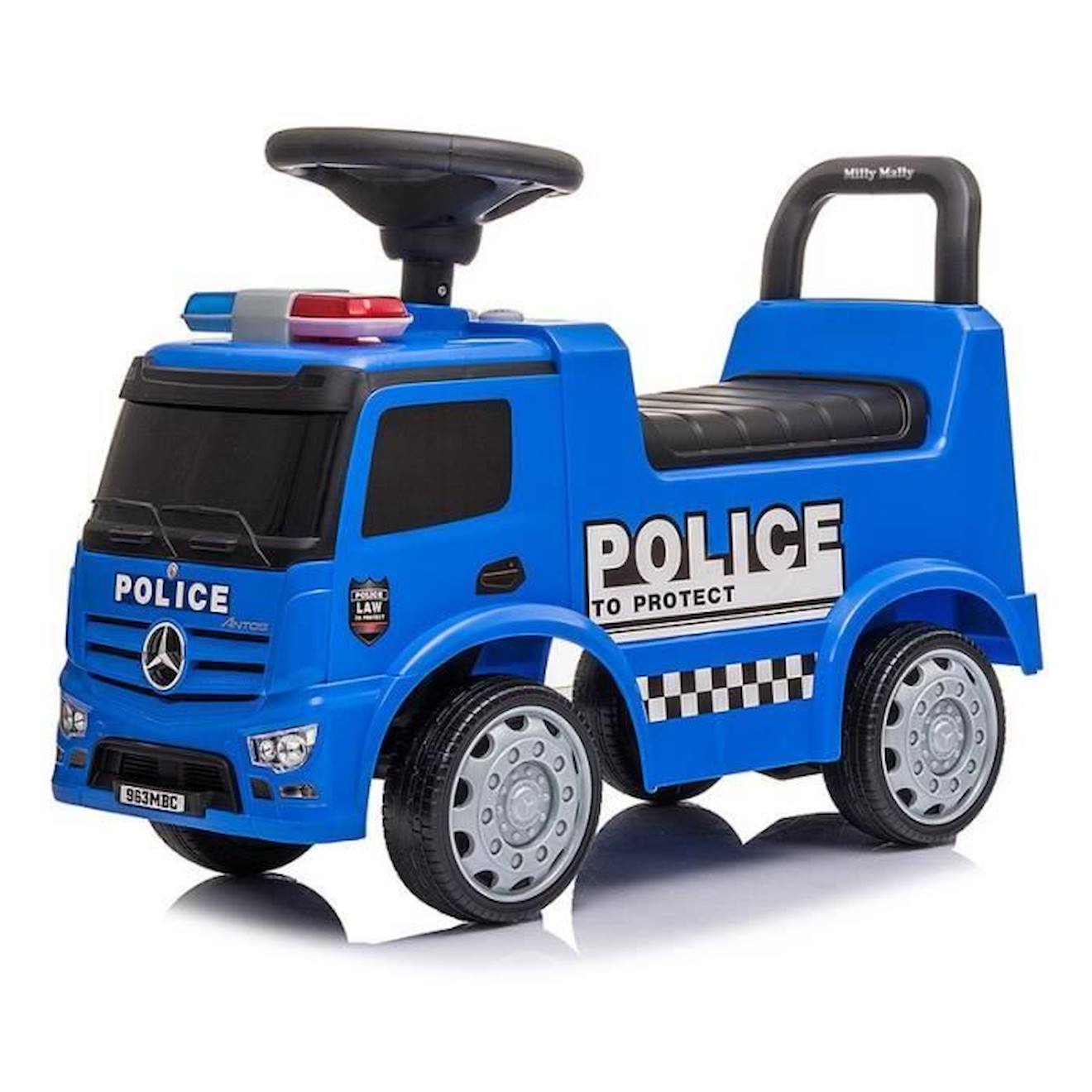 Porteur Mercedes Antos Police Truck Pour Enfant - Milly Mally - Bleu - Jouet En Plastique Avec 4 Rou
