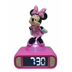 Linge de maison et décoration-Réveil digital Minnie 3D avec veilleuse lumineuse et effets sonores - LEXIBOOK - Pile - Rose et noir