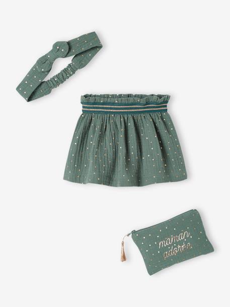 Coffret de Noël bébé 'Adoré' : jupe, bandeau et pochette brodée vert émeraude 5 - vertbaudet enfant 