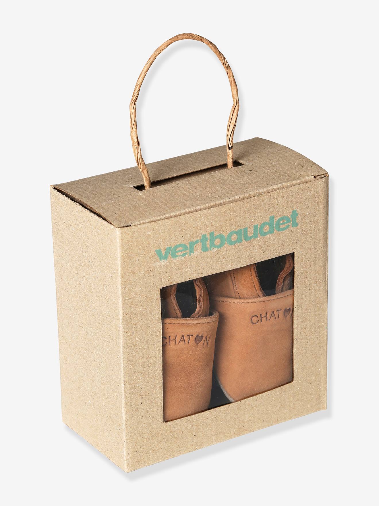 Chaussons élastiqués en cuir souple bébé chocolat (Vertbaudet) - Image 1