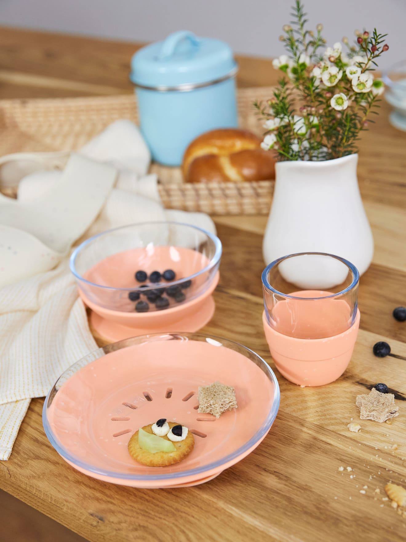 Coffret Repas Lässig Glass En Verre Et Silicone Apricot