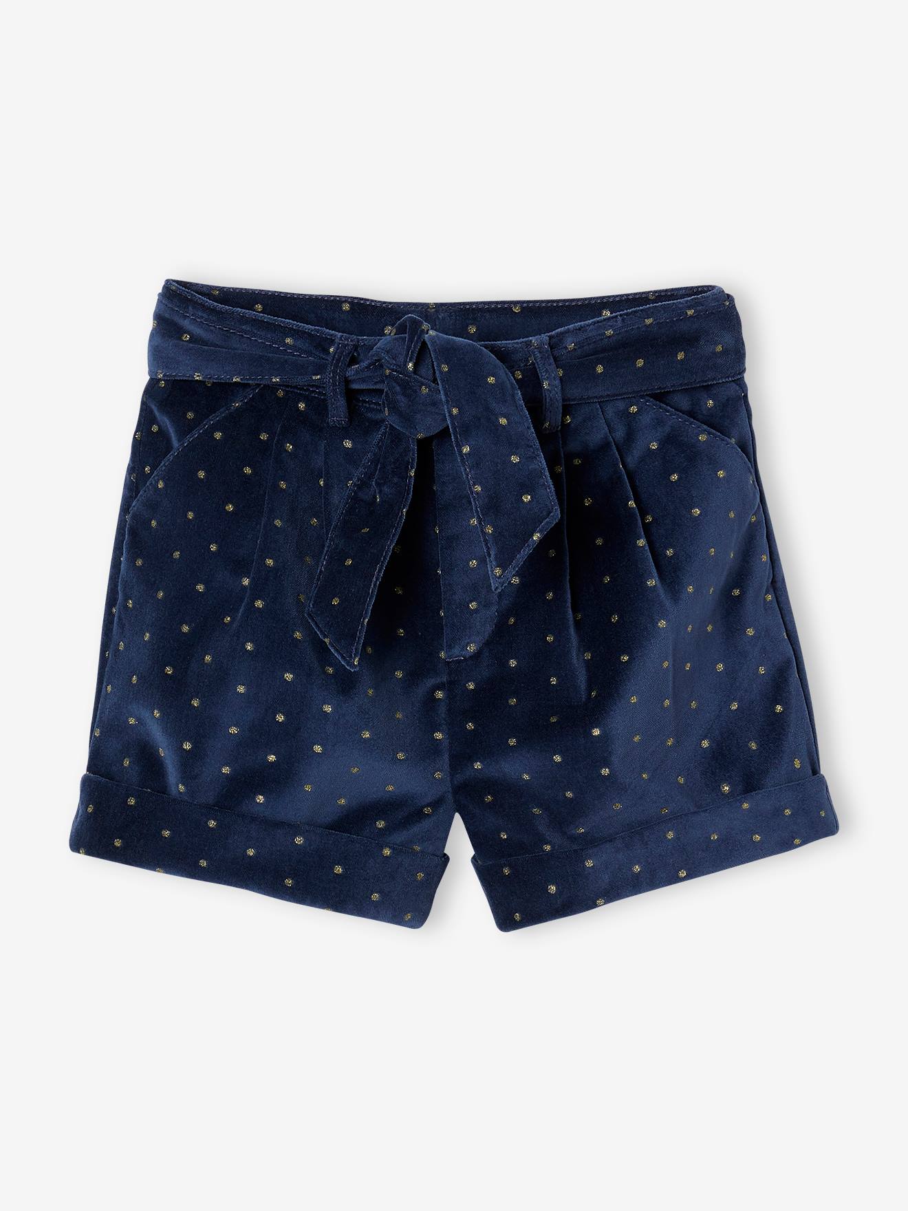 Short fantaisie en velours lisse fille marine