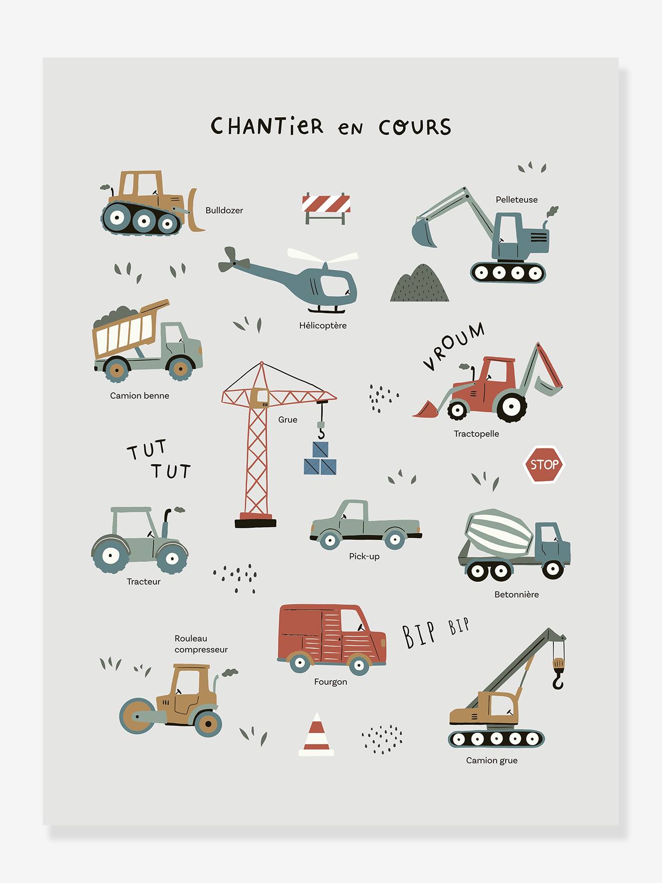 Affiche engins de chantiers écru