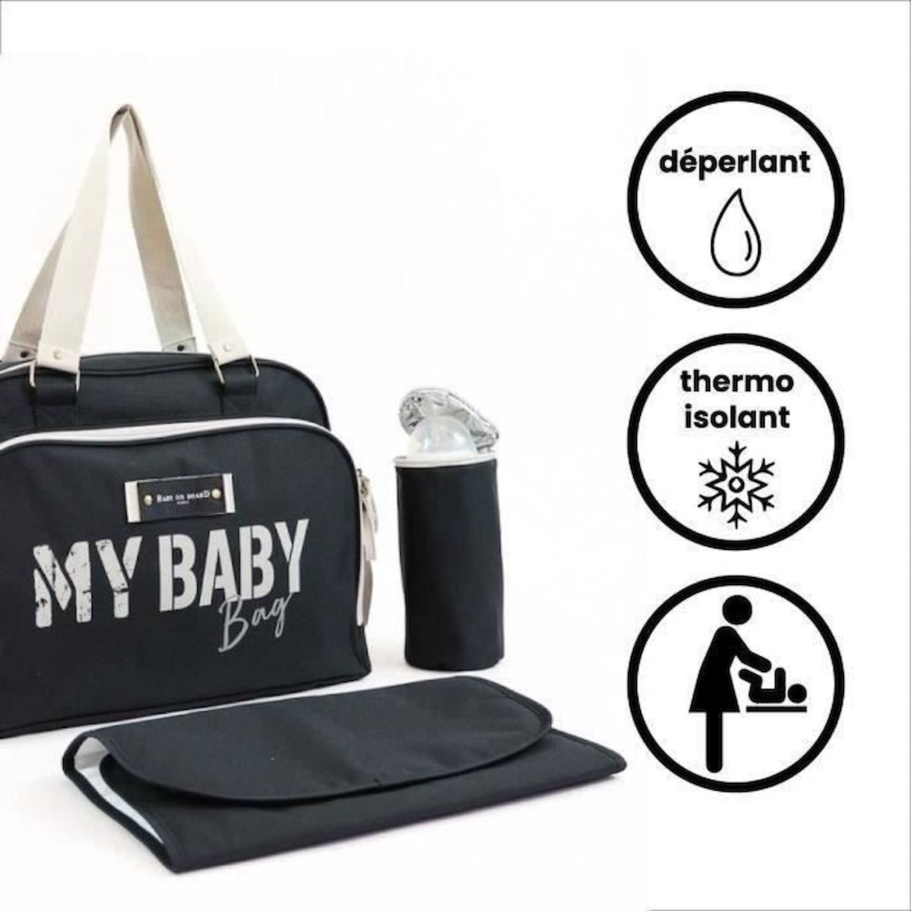 Sac À Langer Quotidien Baby On Board Simply Babybag - Noir - Grande Capacité - Matelas À Langer - Po