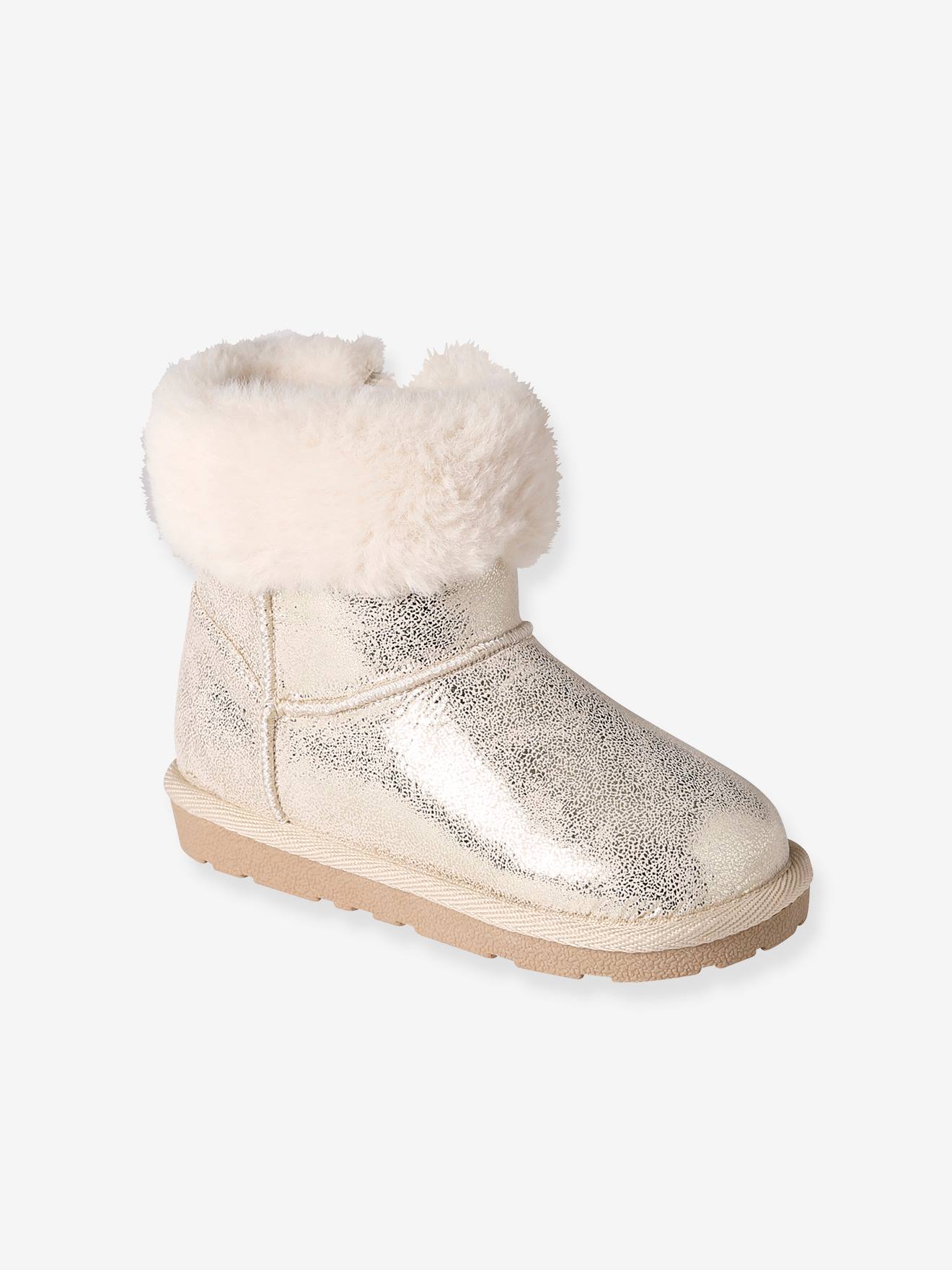 Boots enfant fille fourrées zippées beige doré