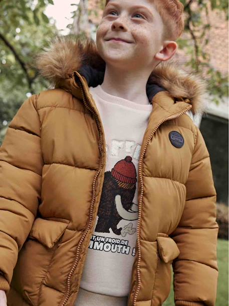 Doudoune à capuche doublée polaire avec gants ou moufles garçon BLEU+MORDORE 16 - vertbaudet enfant 