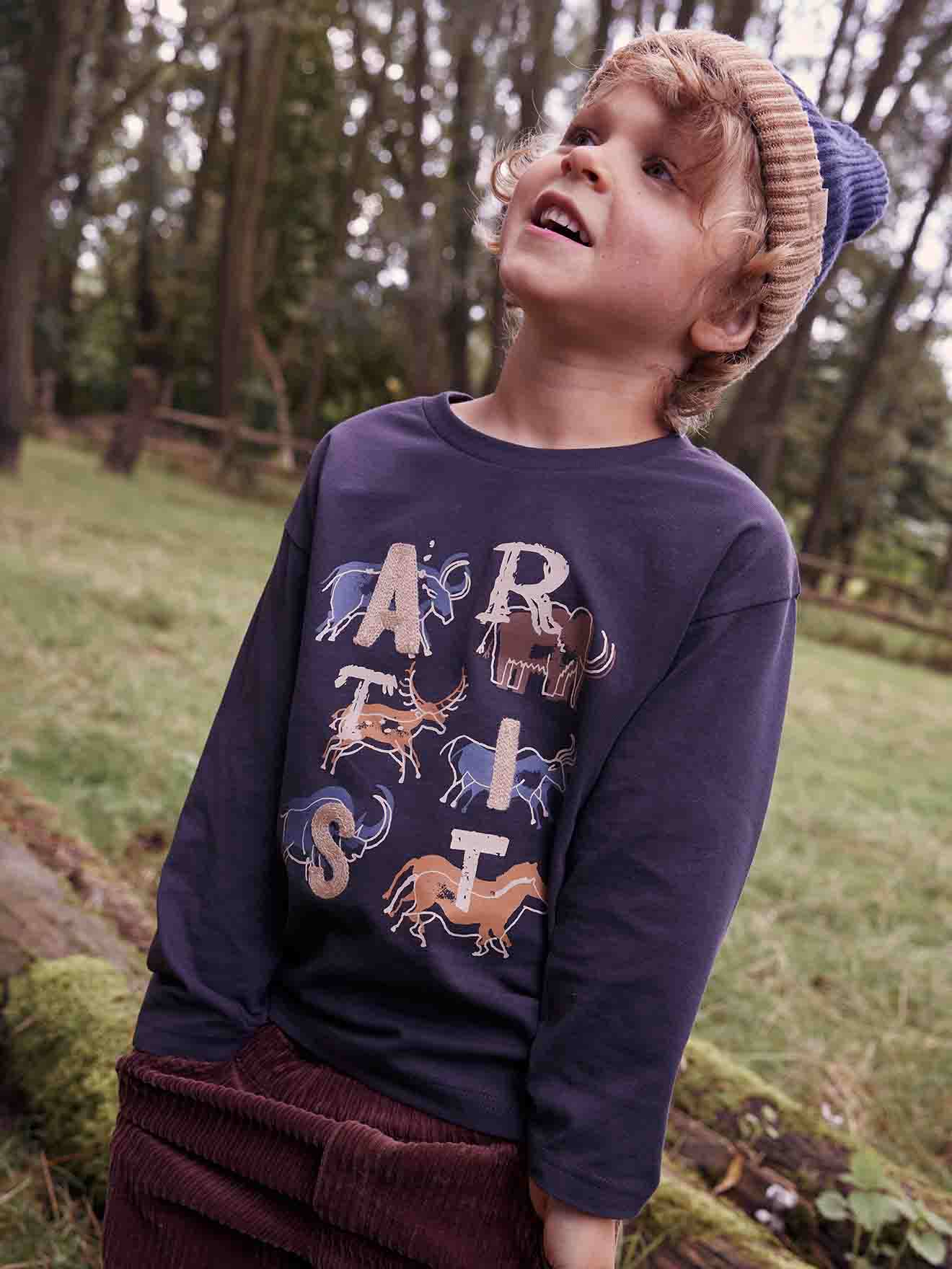 Tee-shirt préhisto artiste garçon détails brodés anthracite
