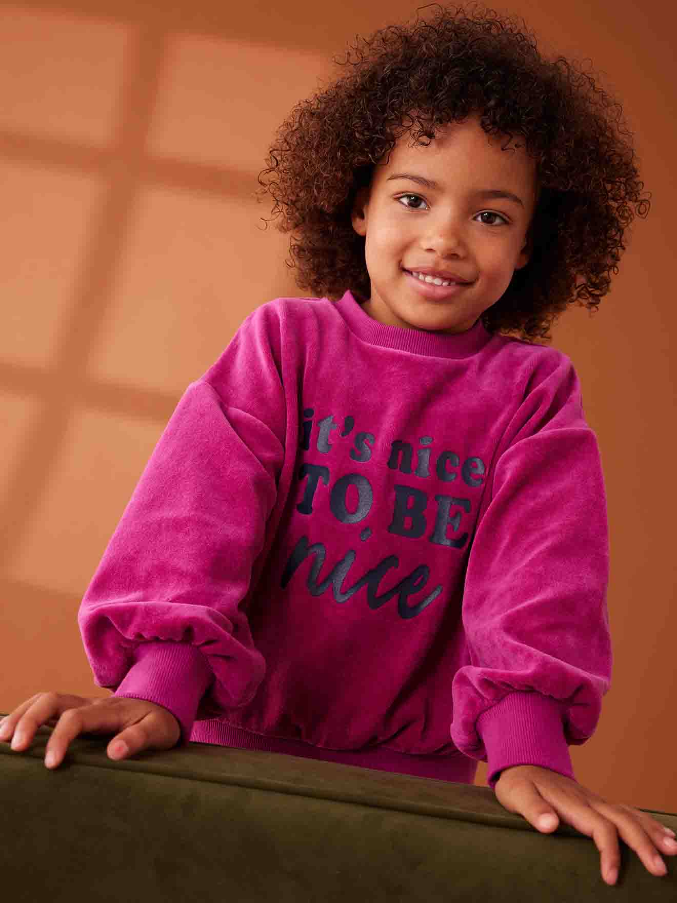 Sweat en velours lisse fille violine