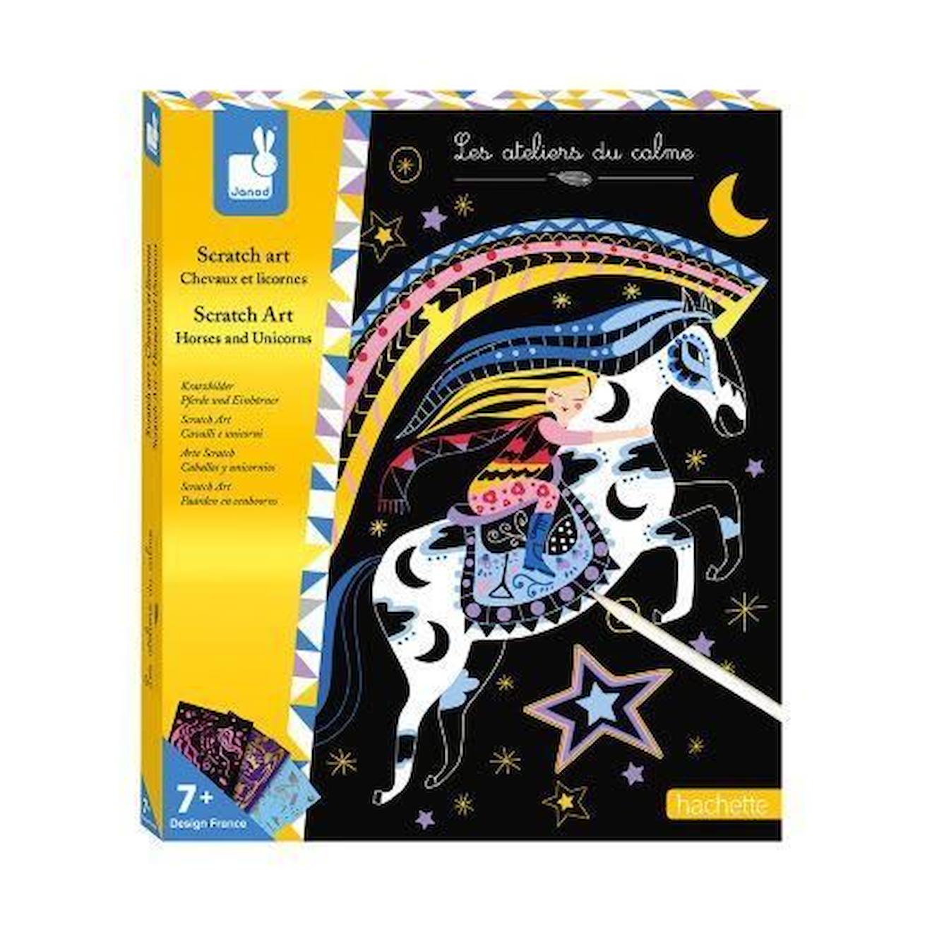 Janod - Kit Créatif Scratch Art Chevaux Et Licornes Multicolore Bleu