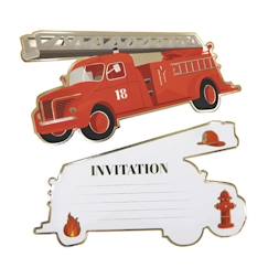 Party Pro - 8 Cartes d'invitation camion de pompier 17 x 9,5 cm - Rouge  - vertbaudet enfant