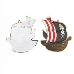 -Cartes d'invitation - Party Pro - Bateau pirate - Lot de 8 - 10 x 12 cm - Rouge