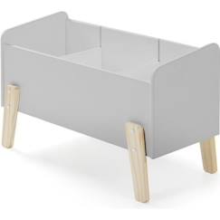 Chambre et rangement-Coffre à jouets scandinave en bois pin massif gris cool - KIDDY - L 80 cm - 2 séparateurs amovibles