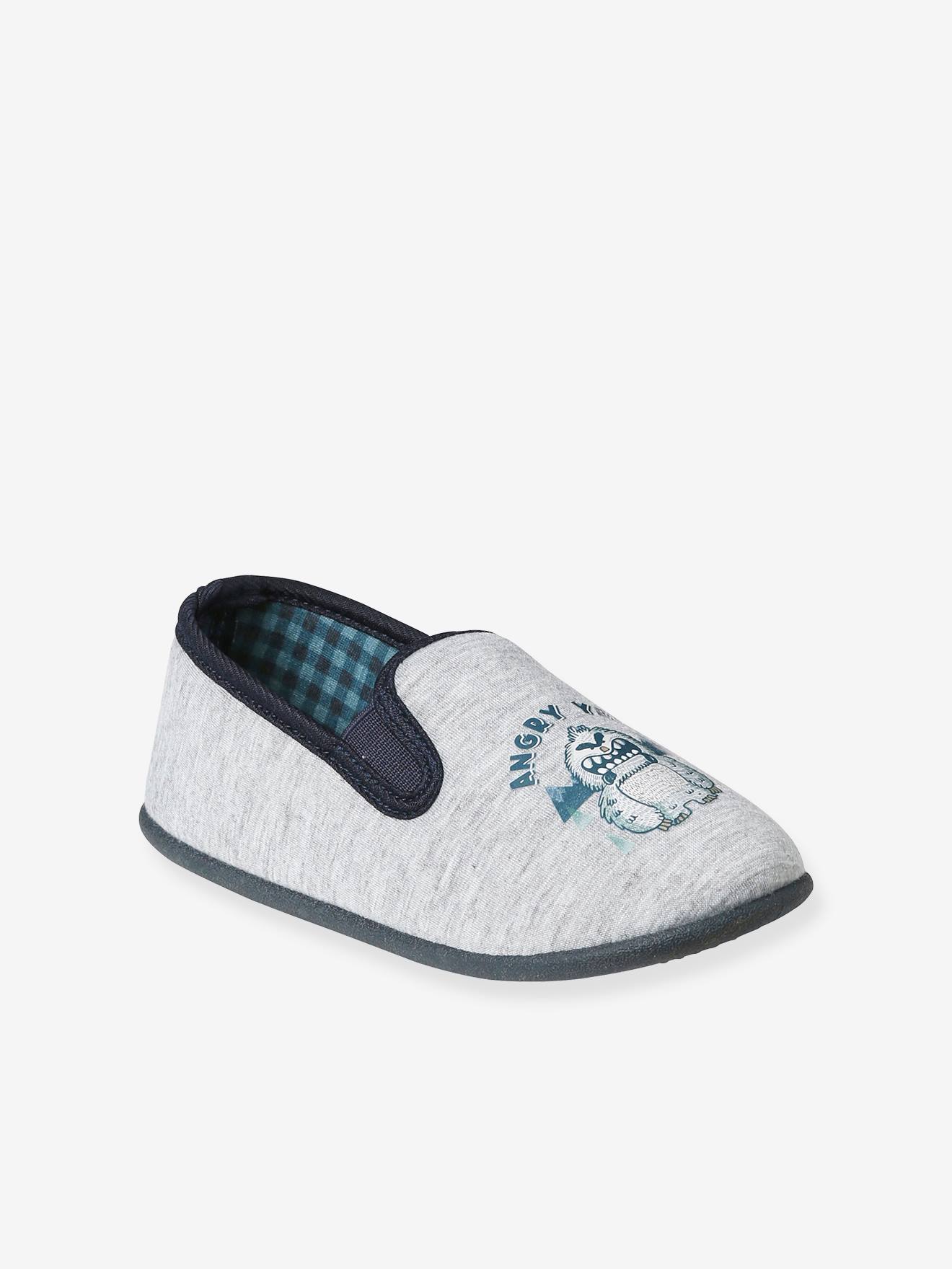 Chaussons élastiqués enfant en toile gris chiné