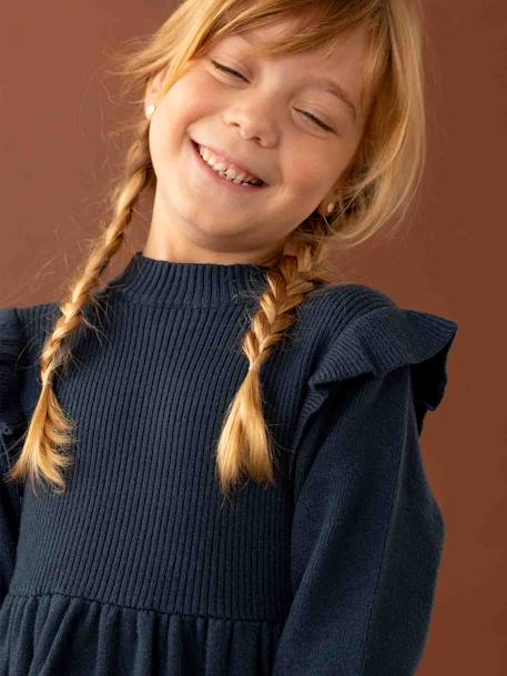 Robe à volants en tricot fille bleu nuit+bois de rose 5 - vertbaudet enfant 