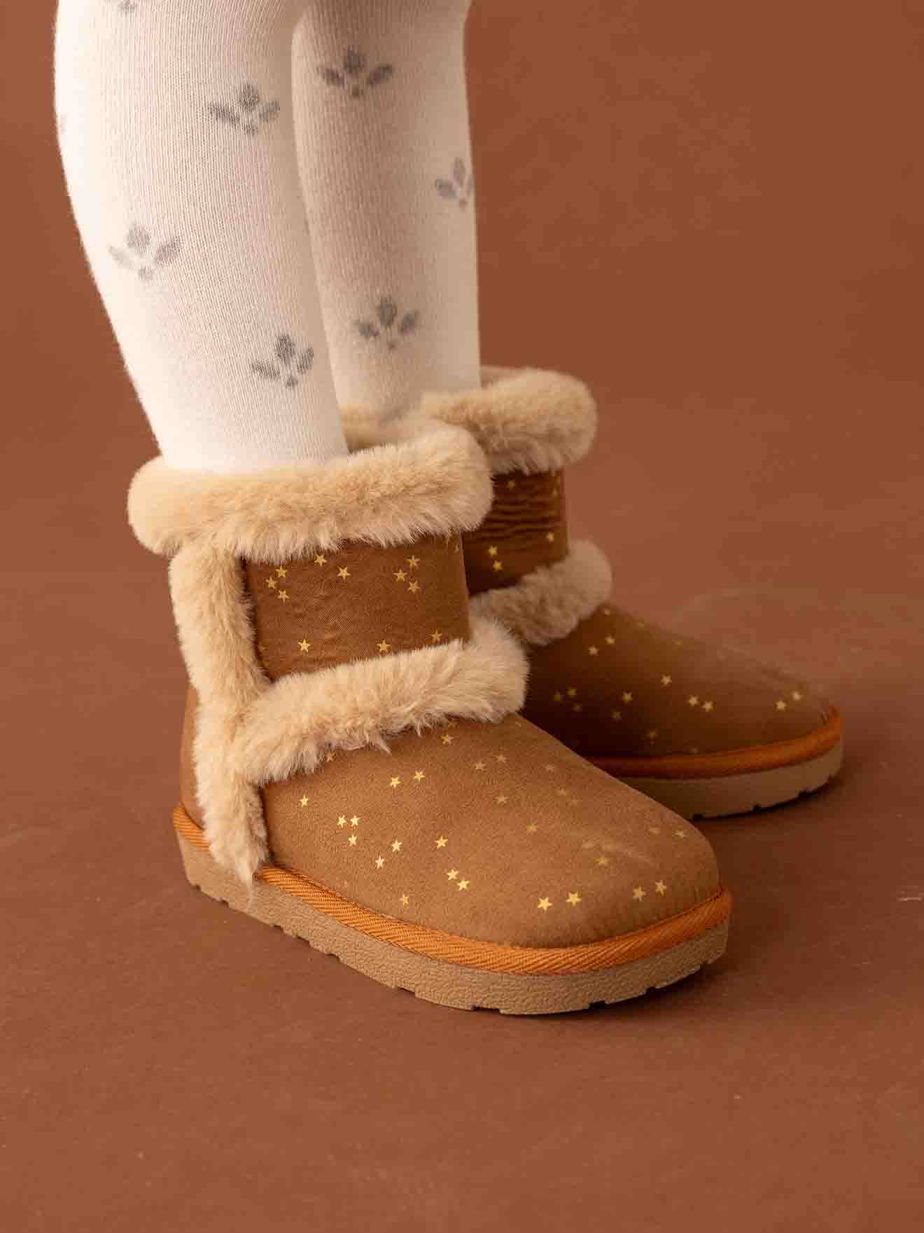 Boots enfant fille déperlantes synthétique fourrées zippées marron