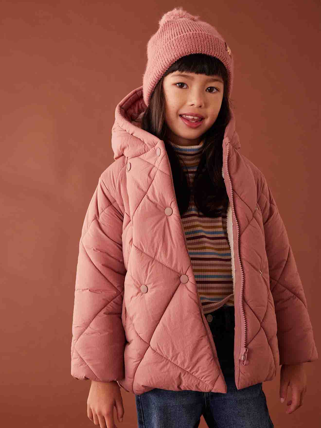 Doudoune fille à capuche doublée sherpa blush
