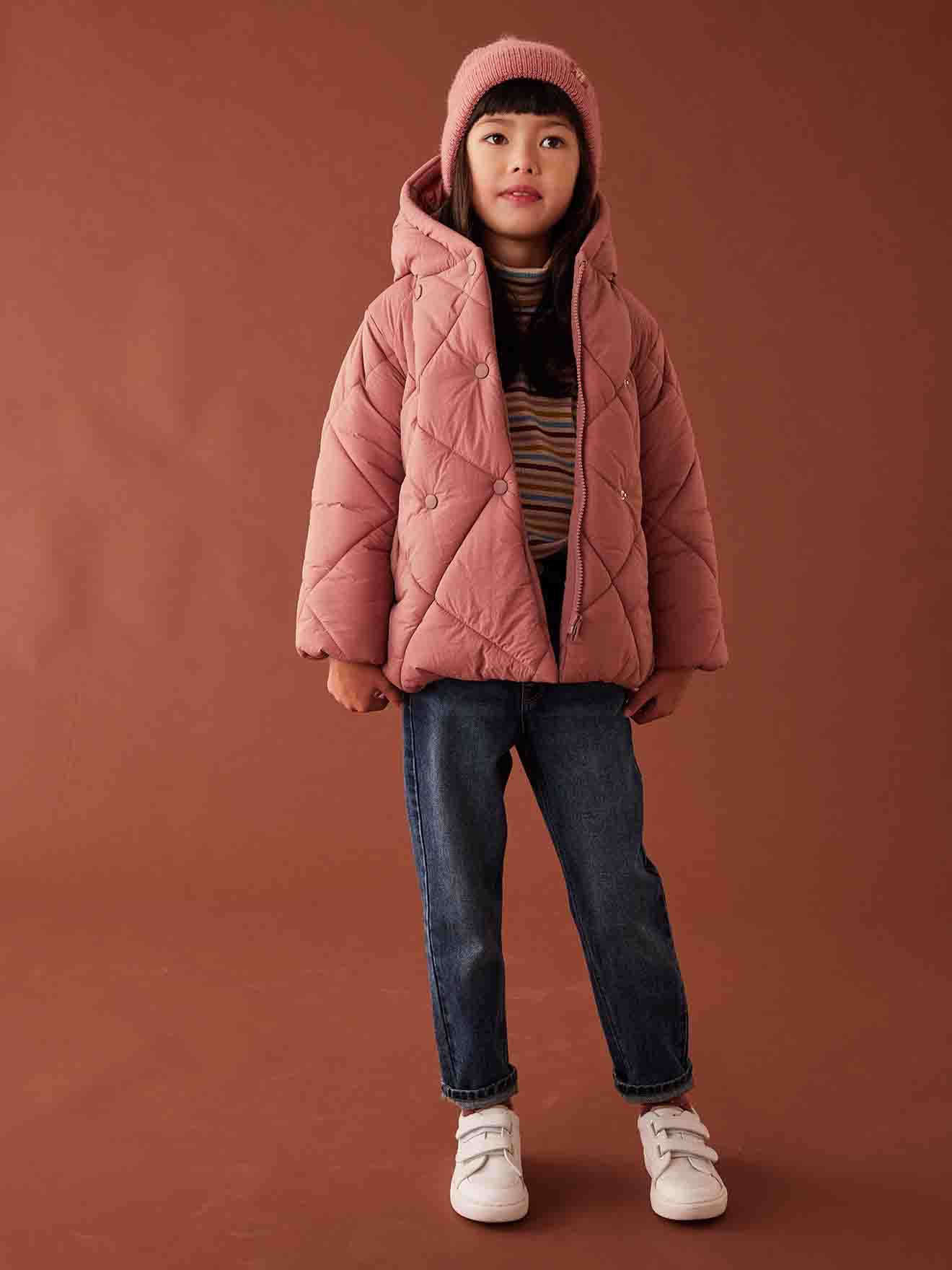 Doudoune à capuche fille doublée sherpa fille blush