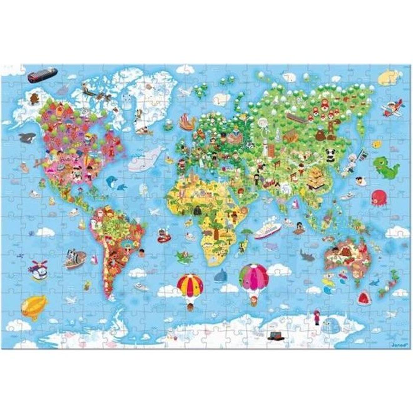 Puzzle Carte Du Monde 300 Pièces - Janod - Voyage Et Cartes - Bleu Et Vert - Enfant Bleu