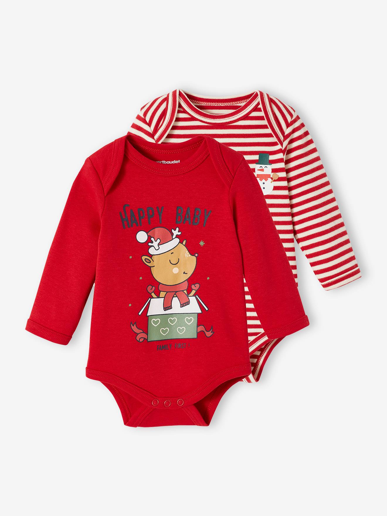 Lot de 2 bodies de Noël bébé rouge