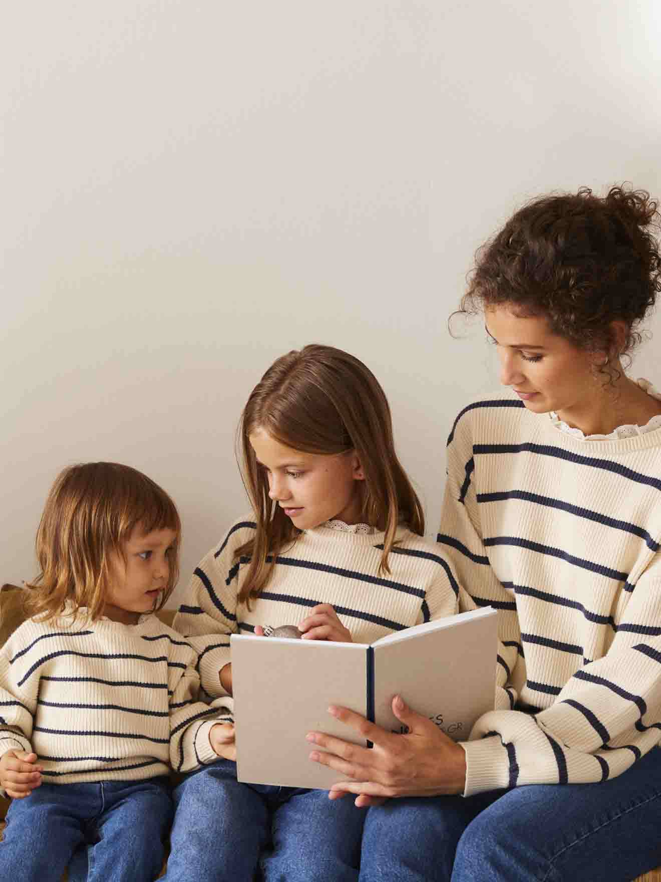 Pull marinière bi-matière collection capsule maman - fille - bébé écru