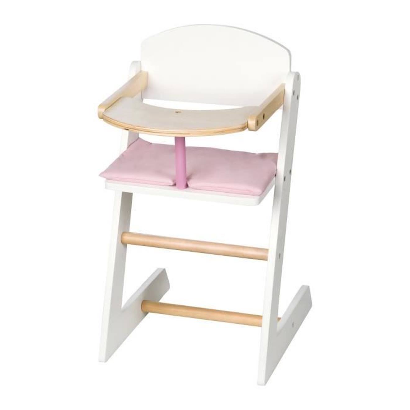 Chaise haute poupon en bois rose blanc 53 cm - Jouet fille