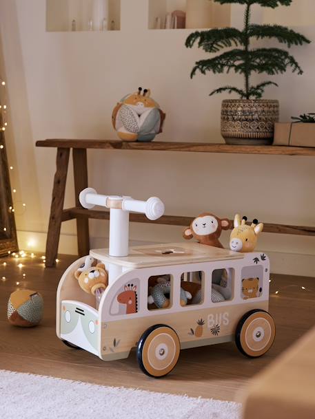 Vertbaudet - Porteur bus à doudous HANOÏ en bois FSC® blanc moyen uni avec decor