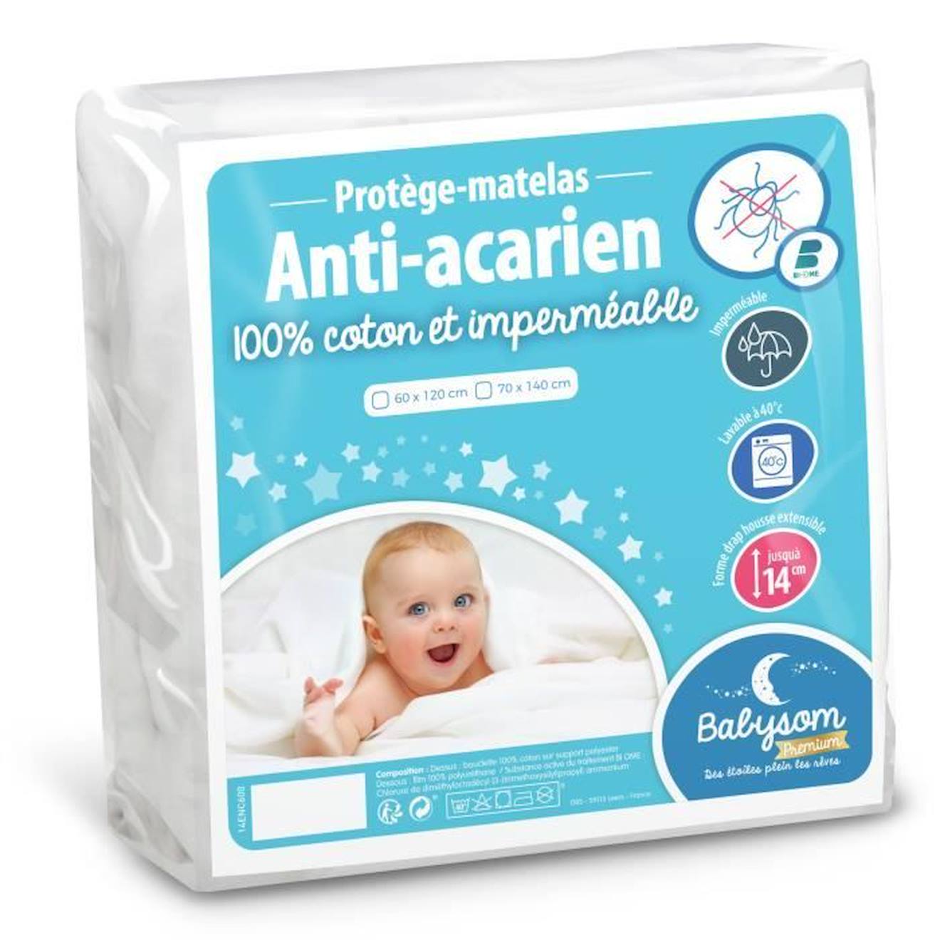 babysom - protège matelas bébé anti-acarien - 70x140 cm alèse imperméable souple et silencieuse bouclette 100% coton oeko-tex® blanc