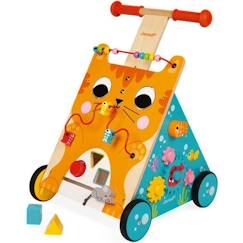 Chariot Multi-Activités Chat en bois JANOD - Dès 12 mois - 8 activités ludiques - Evolutif  - vertbaudet enfant