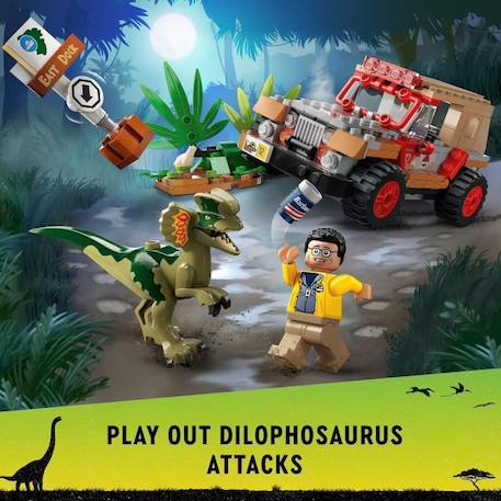 LEGO® Jurassic Park 76958 L'Embuscade du Dilophosaure, Jouet de Dinosaure avec Voiture Jeep VERT 2 - vertbaudet enfant 