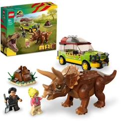 -LEGO® Jurassic Park 76959 La Recherche du Tricératops, Jouet de Voiture avec Figurine Dinosaure