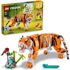 -LEGO 31129 Creator 3-en-1 Sa Majesté le Tigre, Jouet et Figurine Animaux, se Transforme en Panda, et Poisson, Enfants Dès 9 Ans